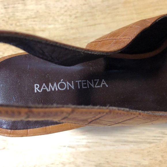 RAMON TENZA LEATHER CORK WEDGE SLINGBACK HEELS 9 * - Picture 11 of 12